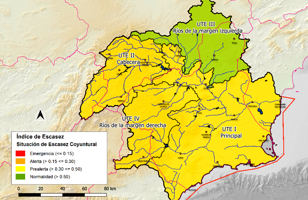 La cuenca del Segura continúa en prealerta pero se aleja del escenario de sequía extraordinaria